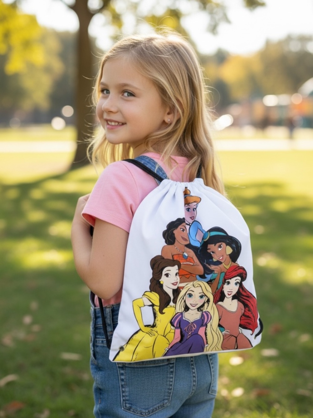 13 x 15 Hand Painted Disney "Princesses" Girl's Kid's Drawstring Backpack